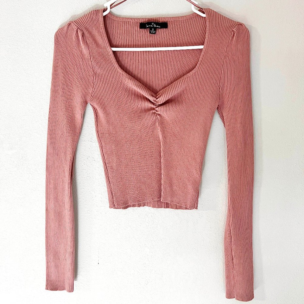 3/$10 🌸 Love Tree Pink Long Sleeve Ribbed Crop Top